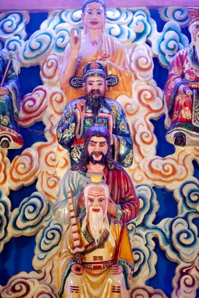 Cao Dai Temple, Lao Tseu, Jesus, Buddha and Confucius, Phu Quoc, Vietnam by Unknown